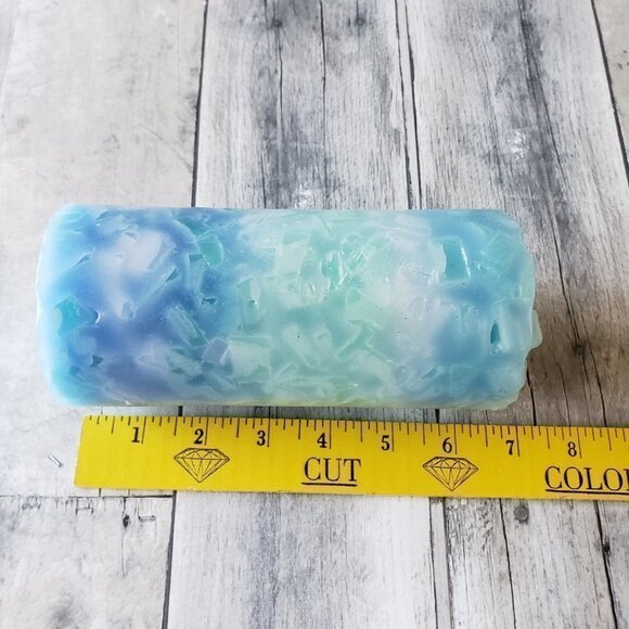 Unused Blue and Green White Pillar Wax Burning Candle - Picture 3 of 3